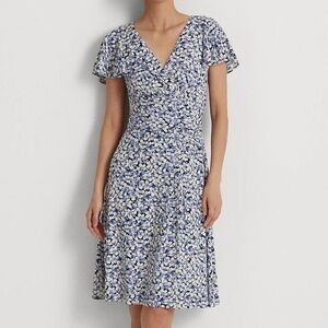 Lauren Ralph Lauren Floral Jersey Surplice Dress Size 14